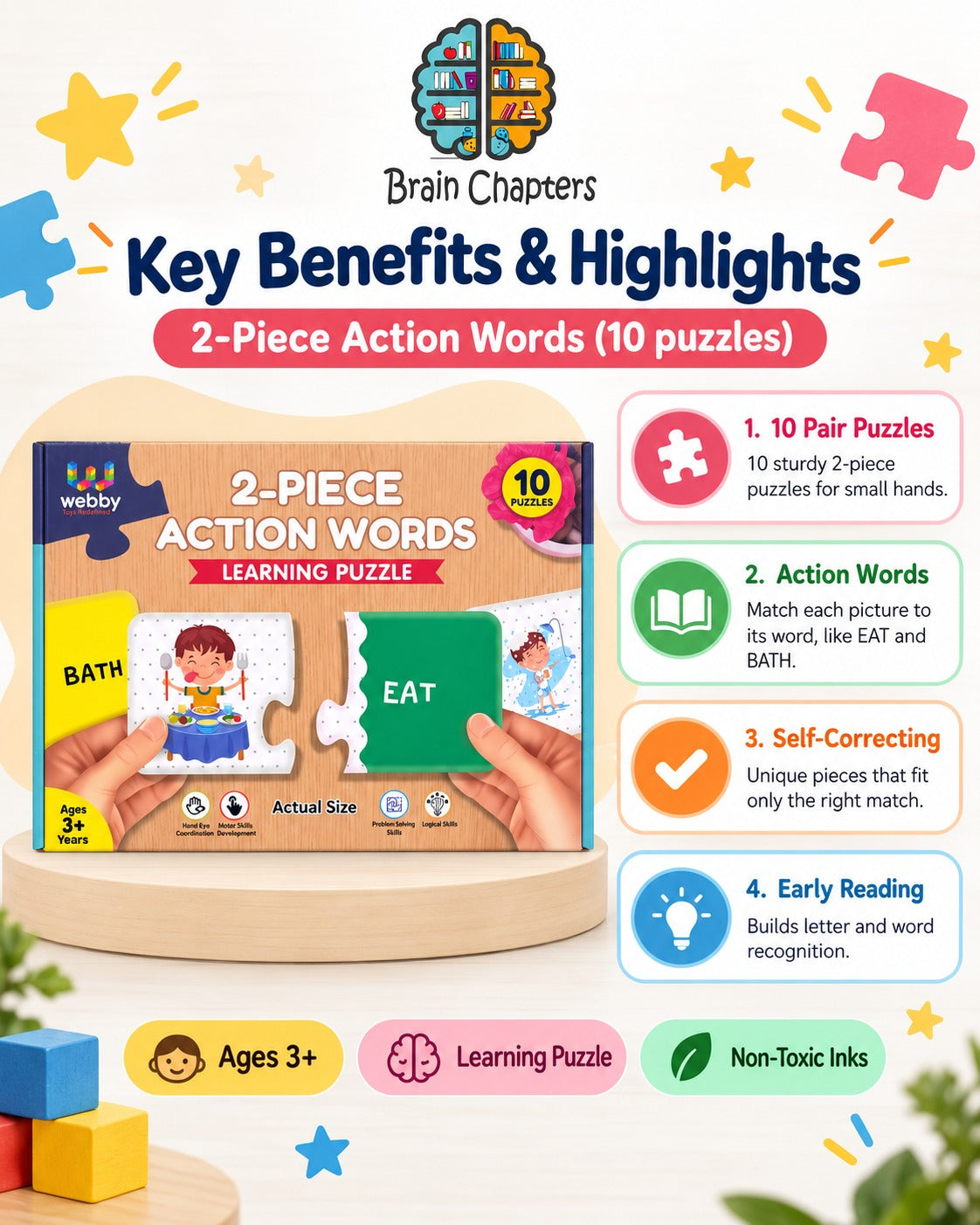 Key benefits and highlights of 2-Piece Action Words (10 puzzles)