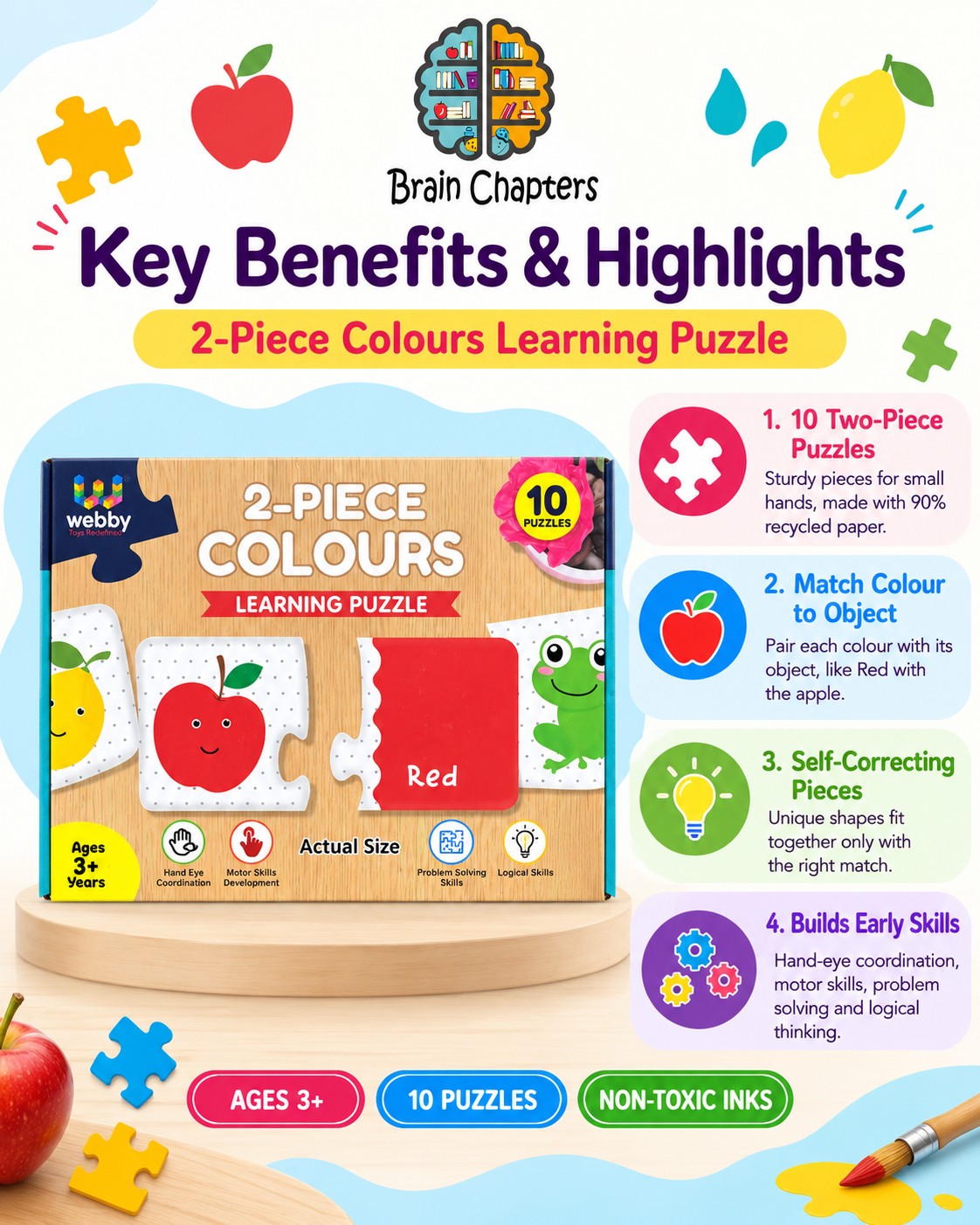 Key benefits and highlights of 2-Piece Colours Learning Puzzle