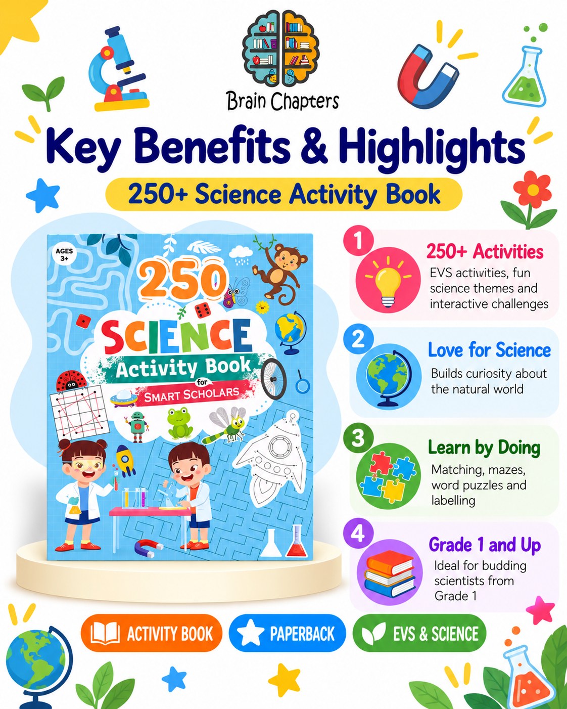 Key benefits and highlights of 250+ Science Activity Book for Smart Scholars