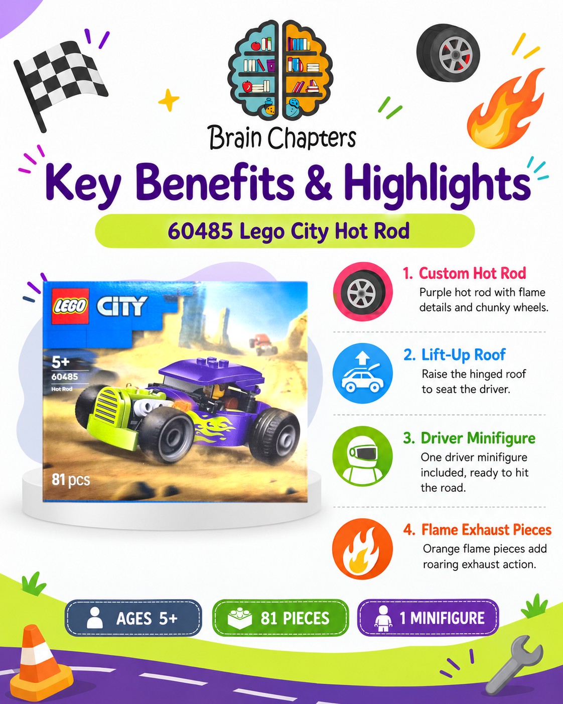 Key benefits and highlights of 60485 Lego City Hot Rod