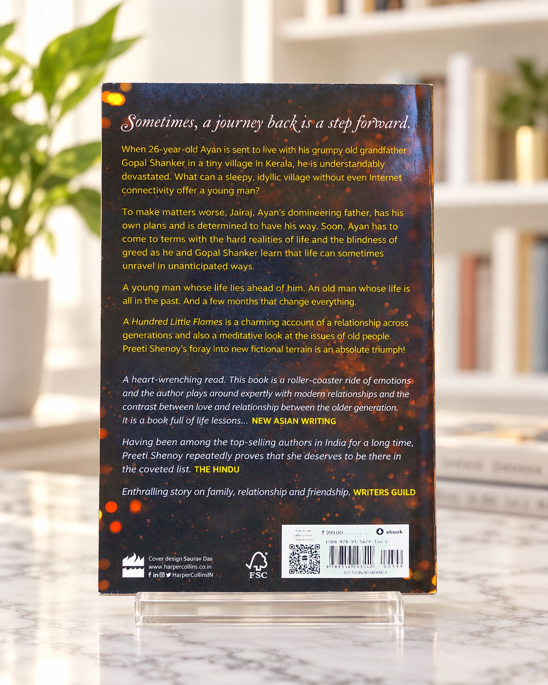 A Hundred Little Flames, back cover with the story blurb