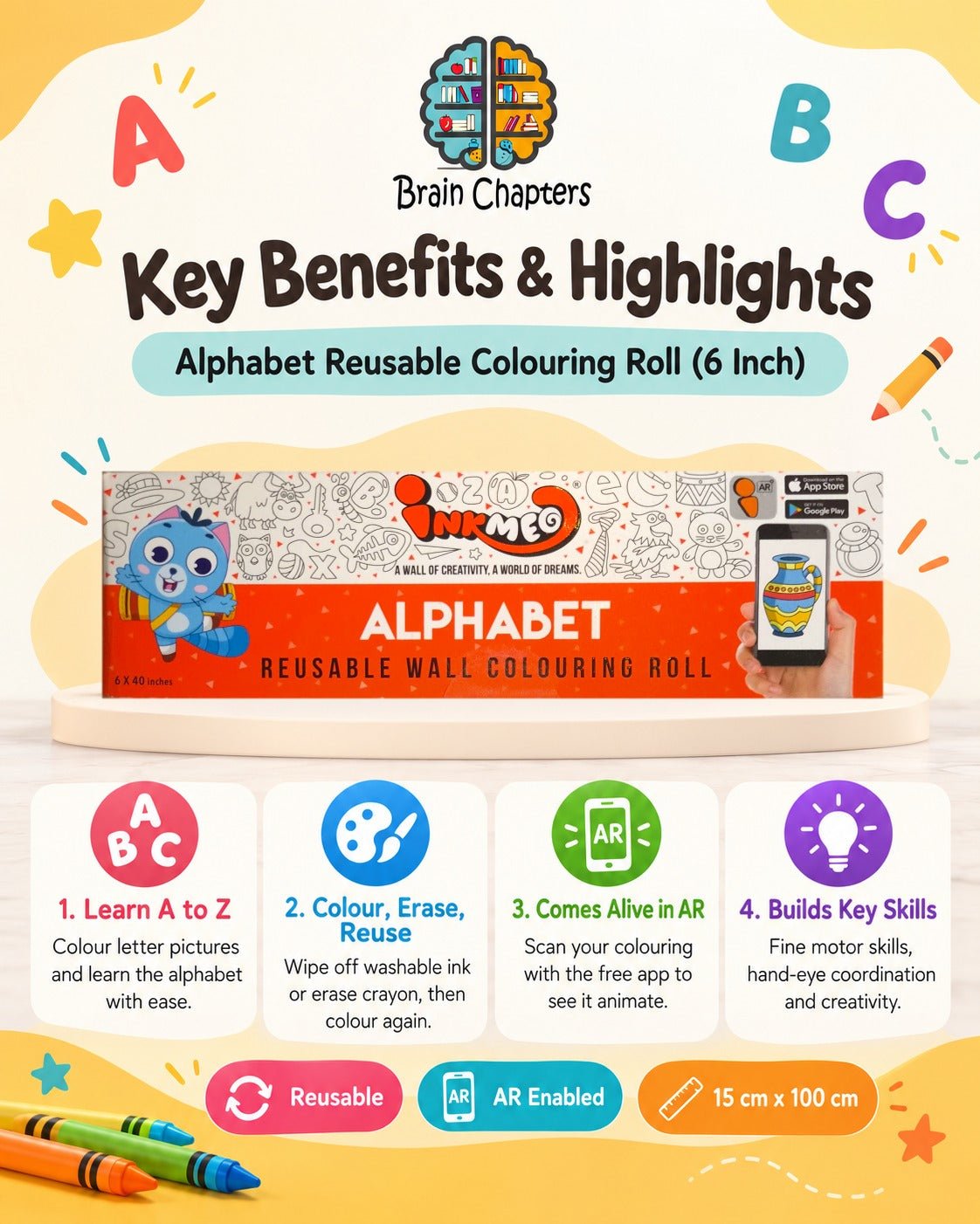 Key benefits and highlights of Alphabet Reusable Colouring Roll (6 Inch)