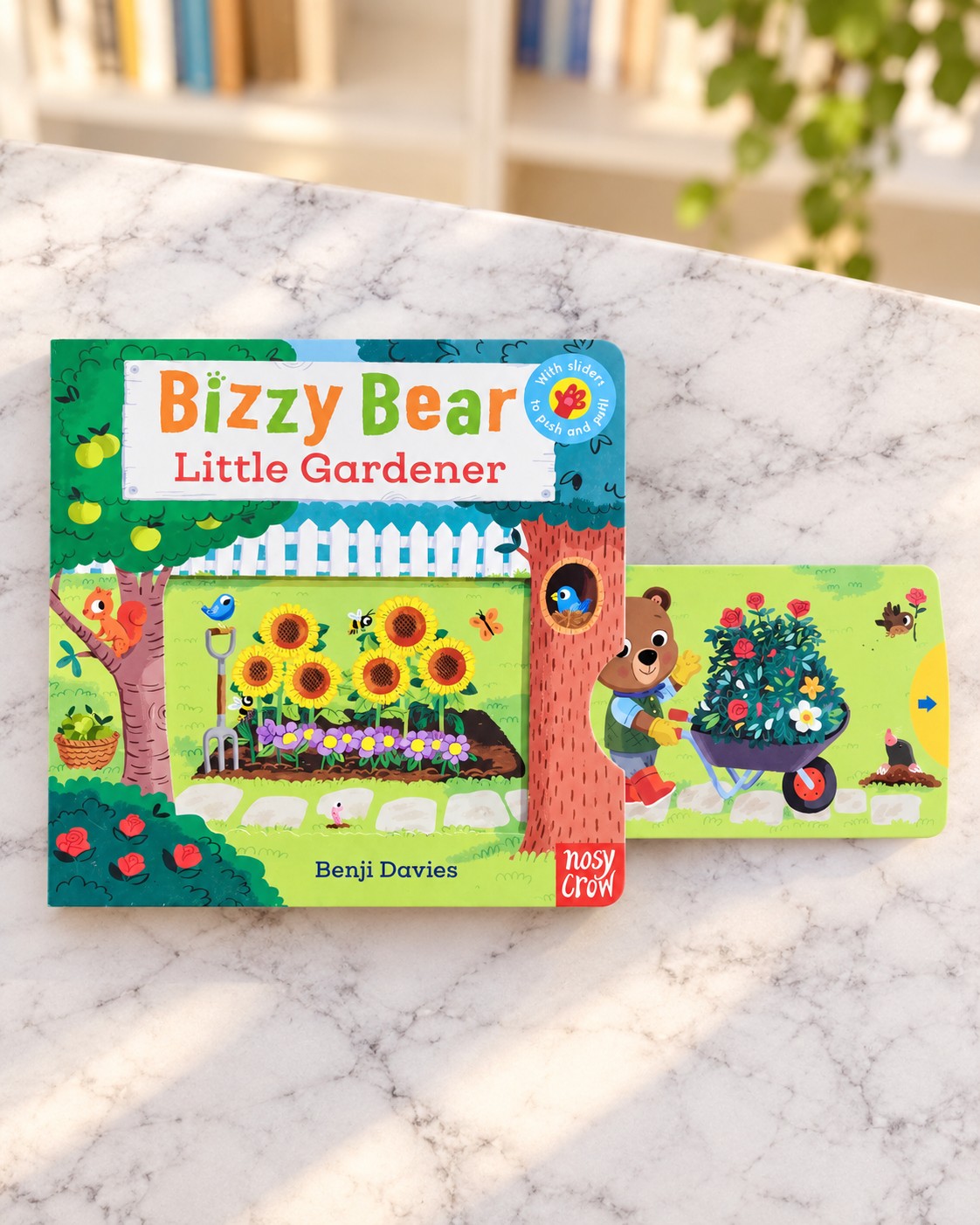 Bizzy Bear Little Gardener, front cover with the slider pulled out