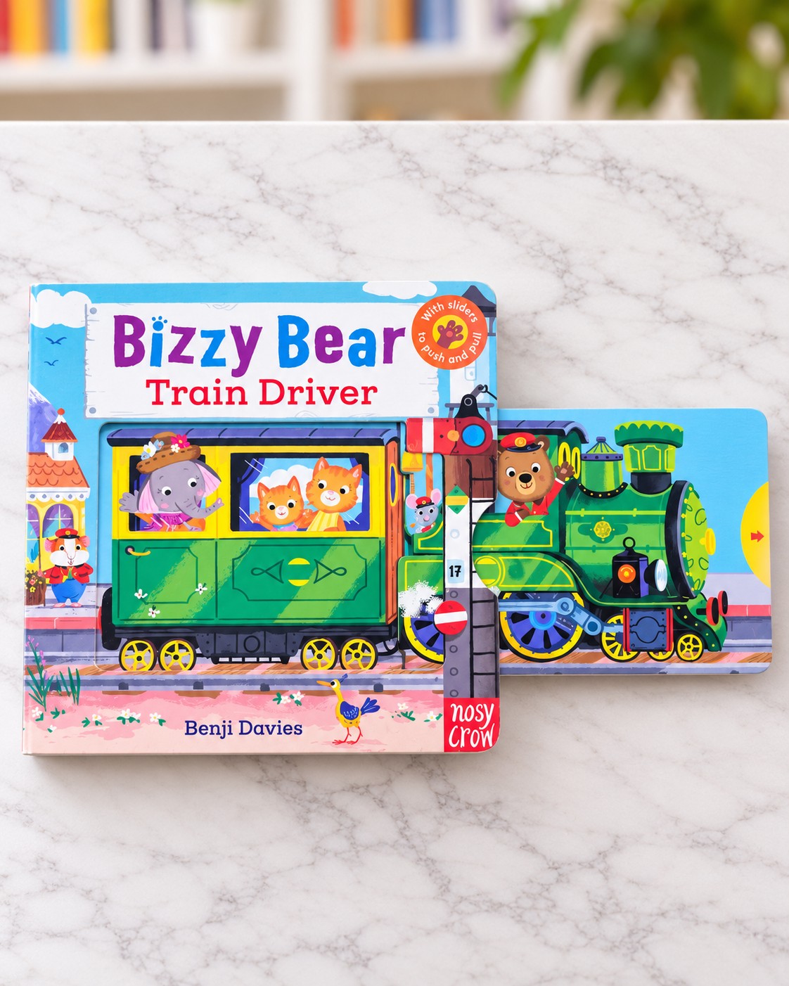 Bizzy Bear Train Driver, front cover with the slider pulled out