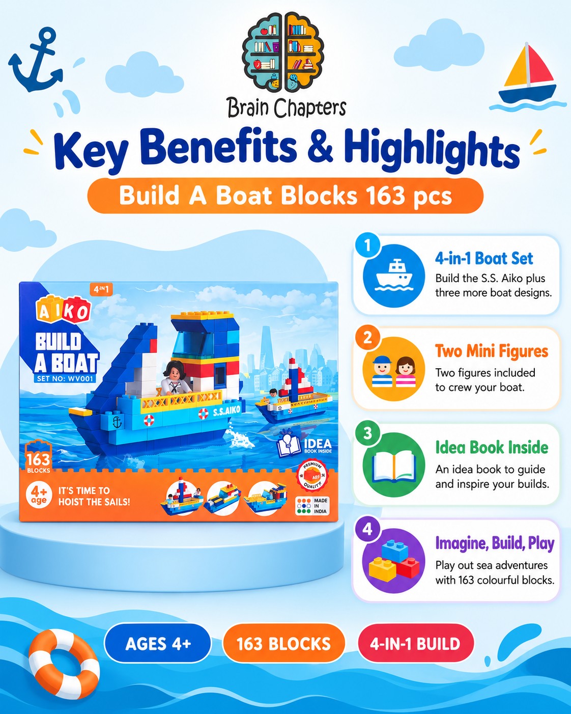 Key benefits and highlights of Build A Boat Blocks 163 pcs