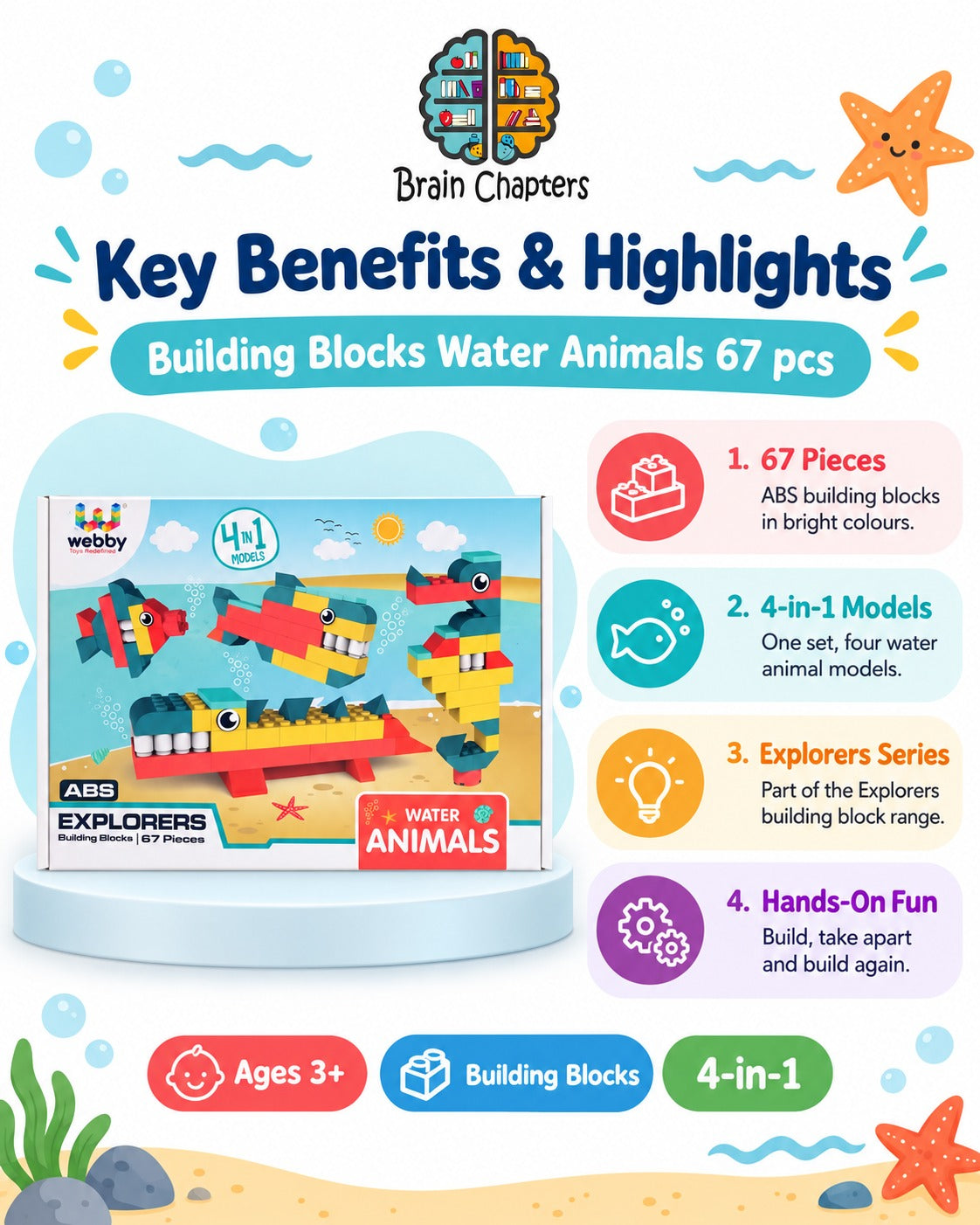 Key benefits and highlights of Building Blocks Water Animals 67 pcs