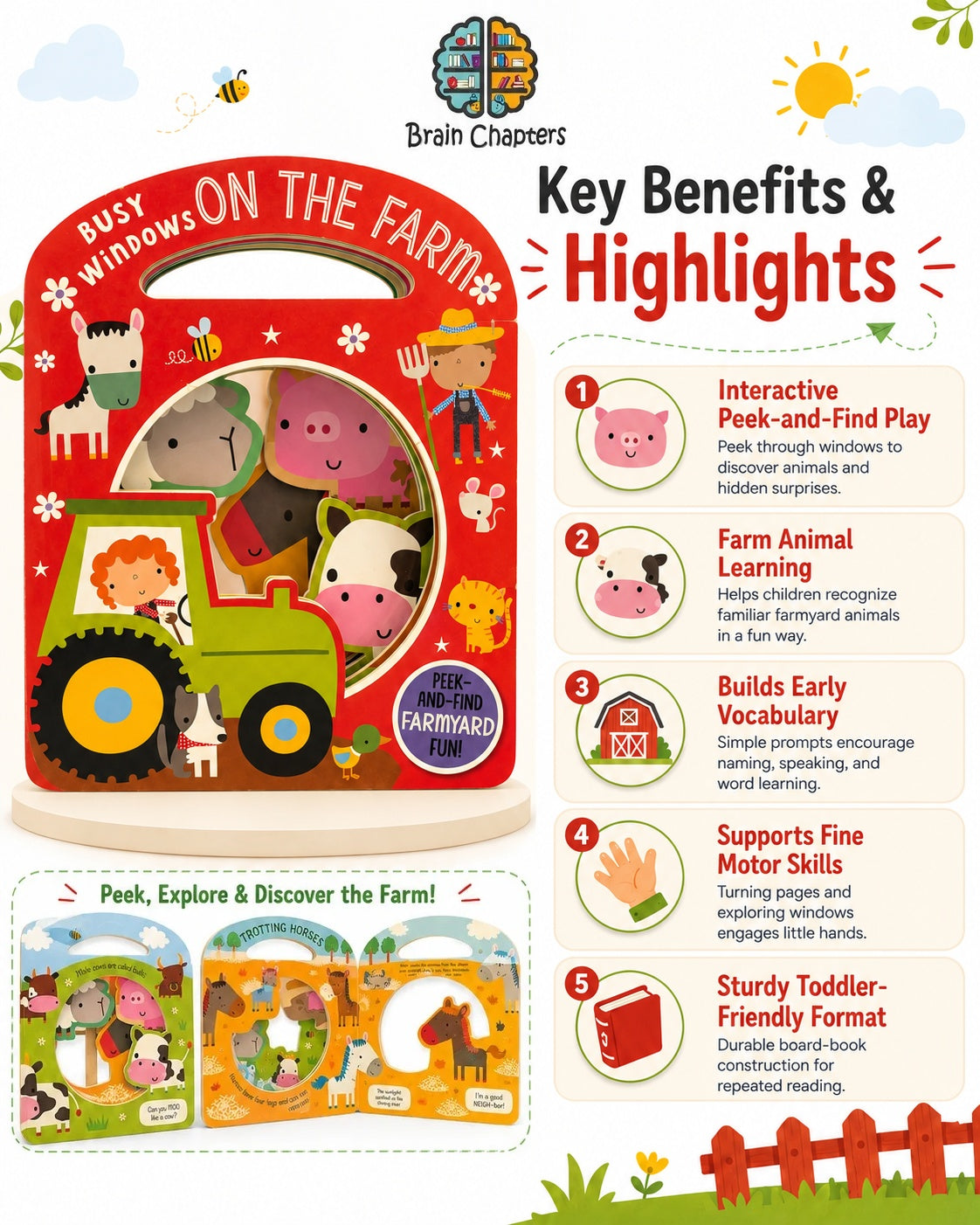 Key benefits and highlights of Busy Windows: On the Farm