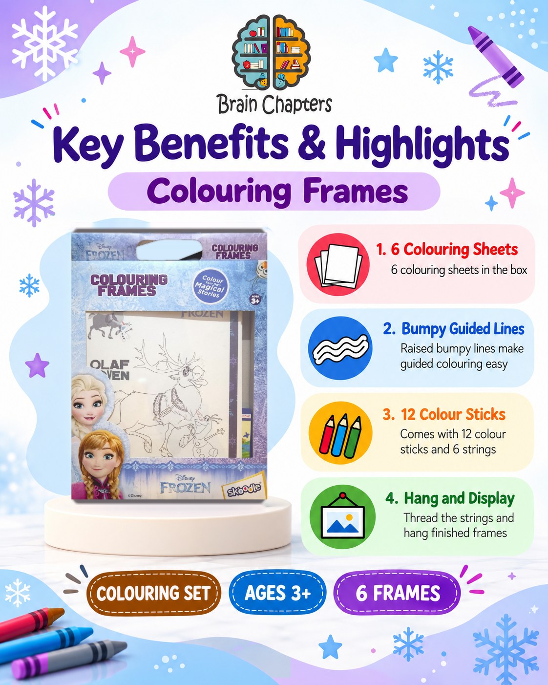 Key benefits and highlights of Disney Frozen Colouring Frames