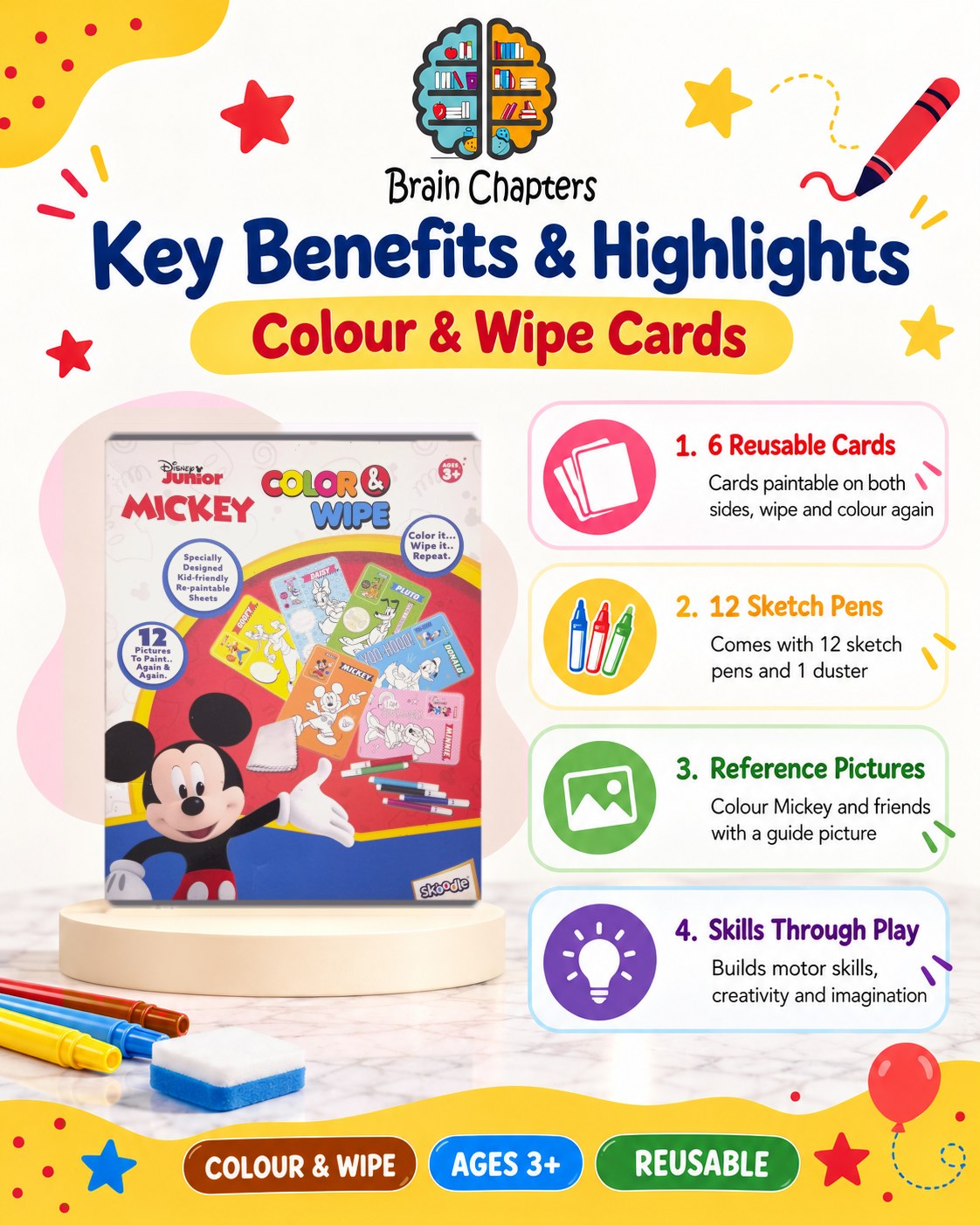 Key benefits and highlights of Disney Junior Mickey Colour & Wipe