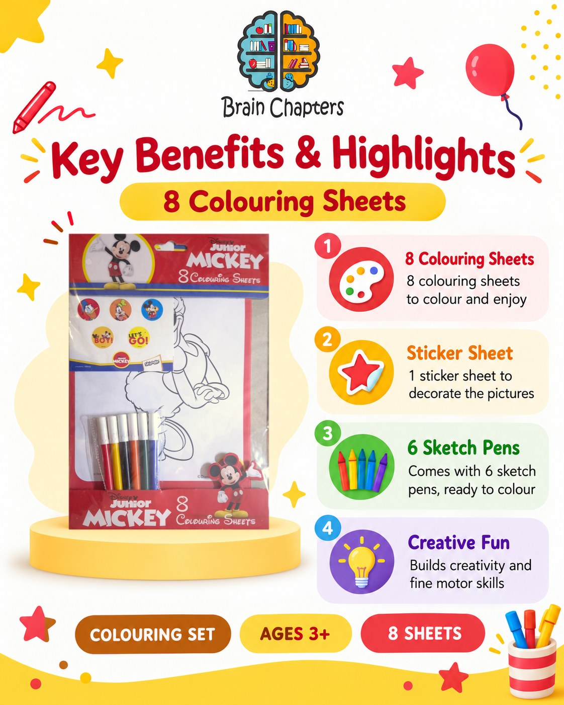 Key benefits and highlights of Disney Junior Mickey Colouring Sheets
