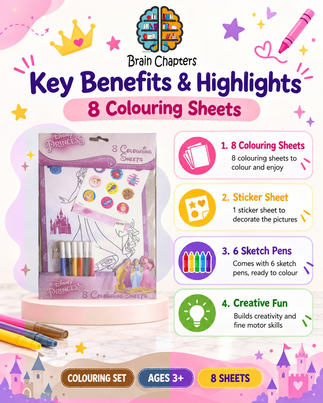 Key benefits and highlights of Disney Princess Colouring Sheets