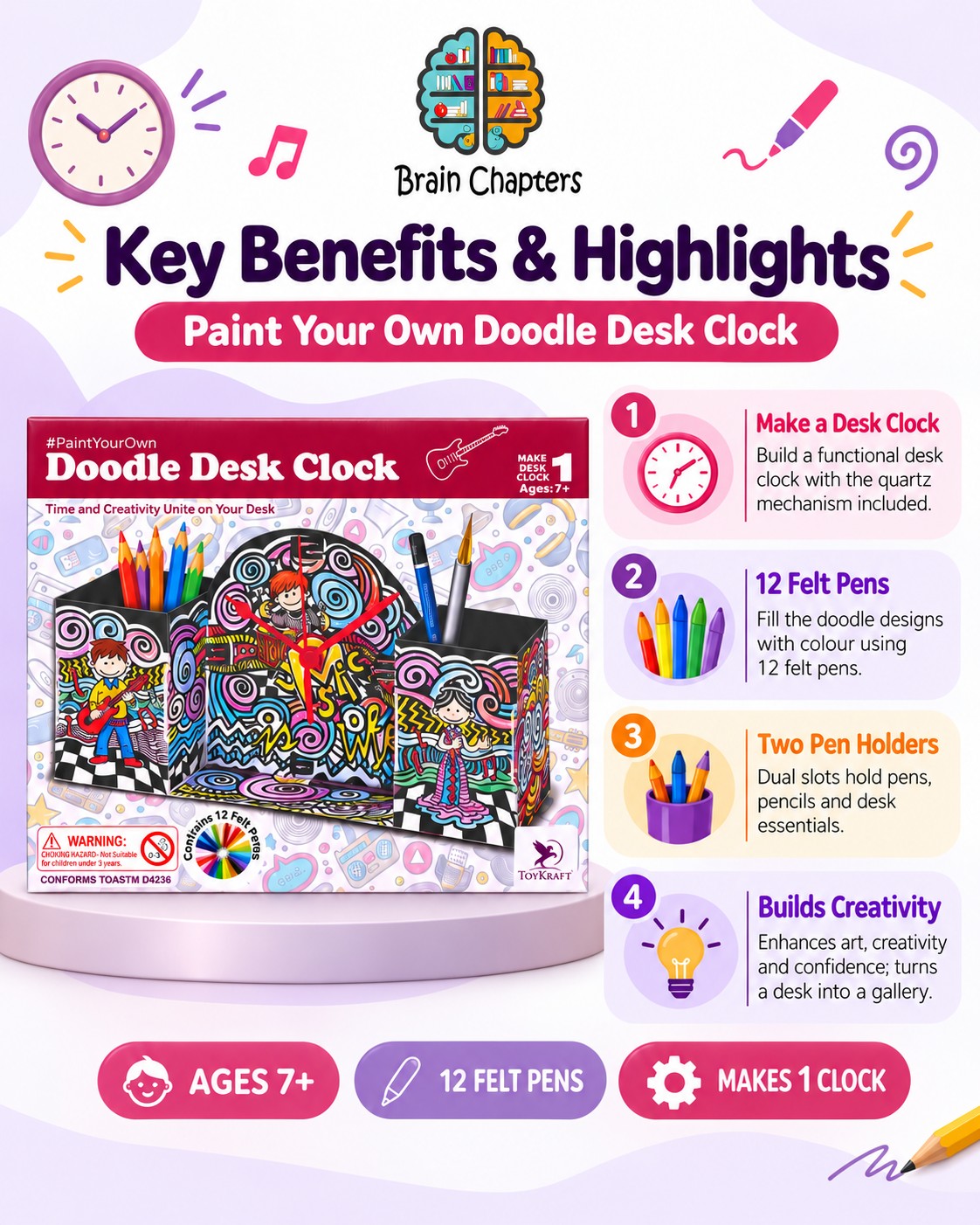 Key benefits and highlights of Doodle Desk Clock - Paint Your Own