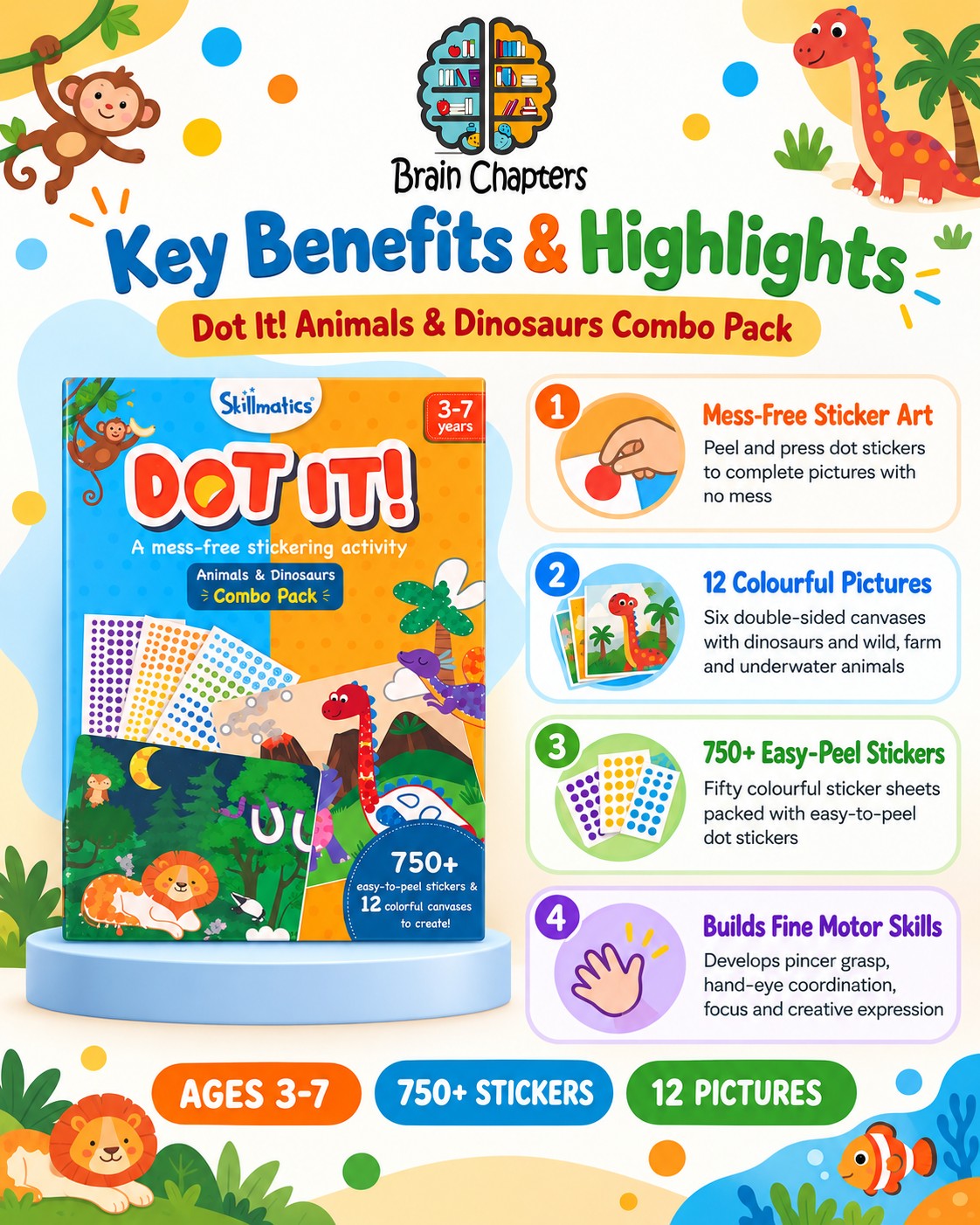 Key benefits and highlights of Dot It! Animals & Dinosaurs Combo Pack
