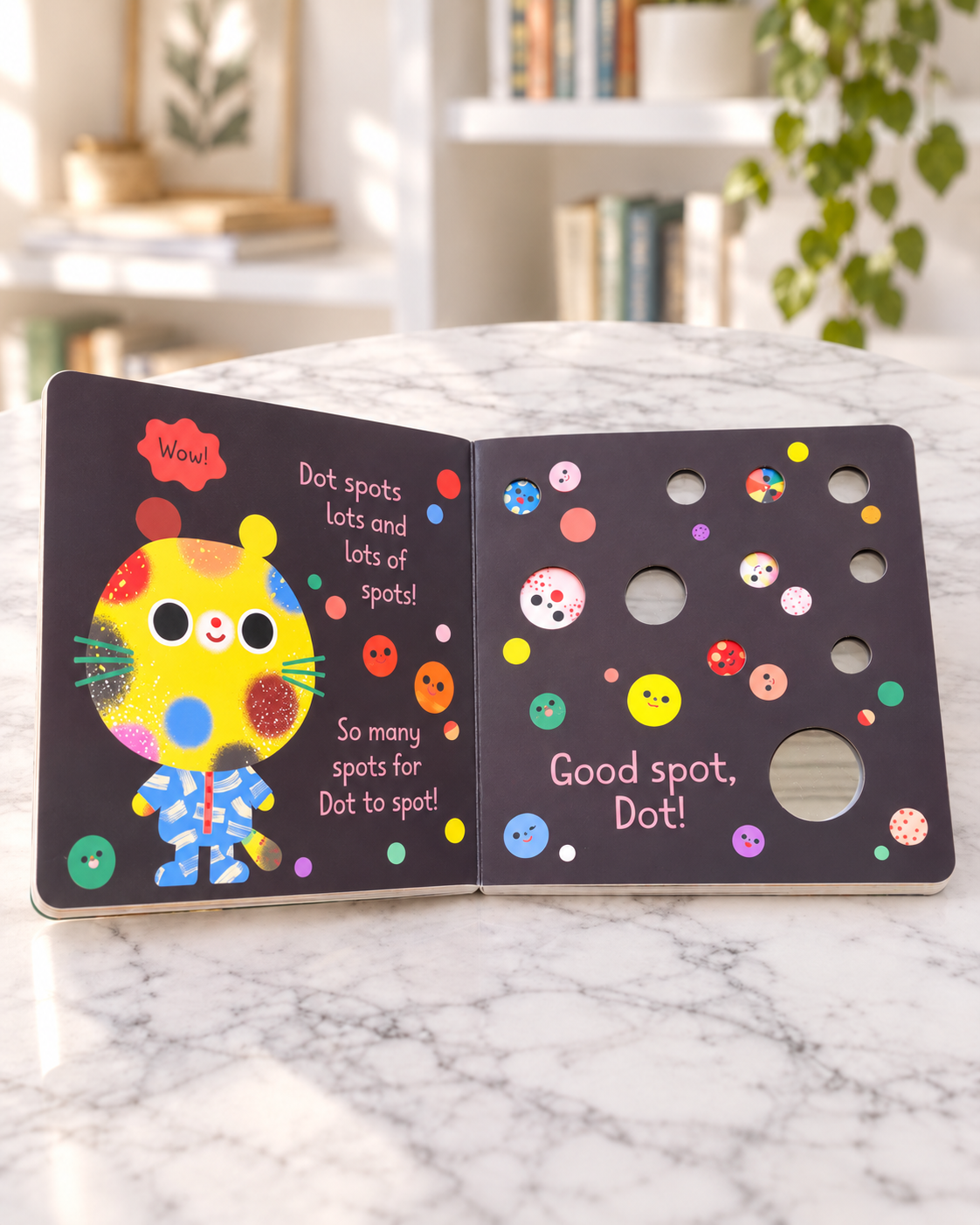 Dot Spots Lots of Spots, inside pages with die-cut holes to spot with Dot
