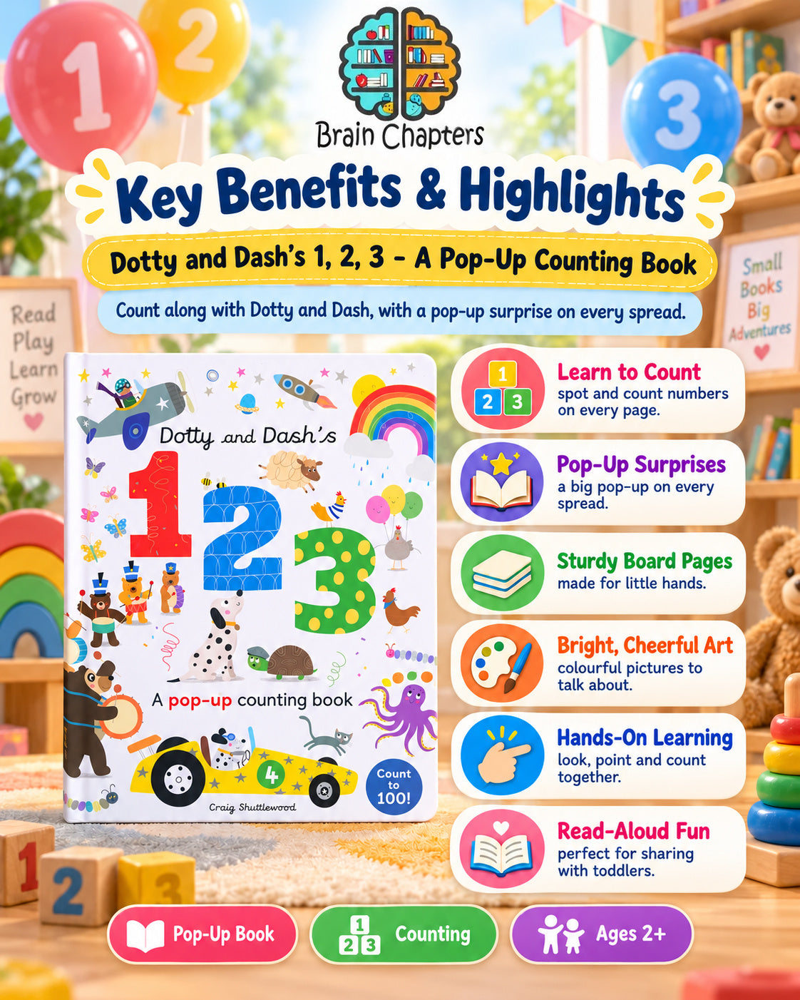 Key benefits and highlights of Dotty and Dash's 1, 2, 3 - A Pop-up Counting Book