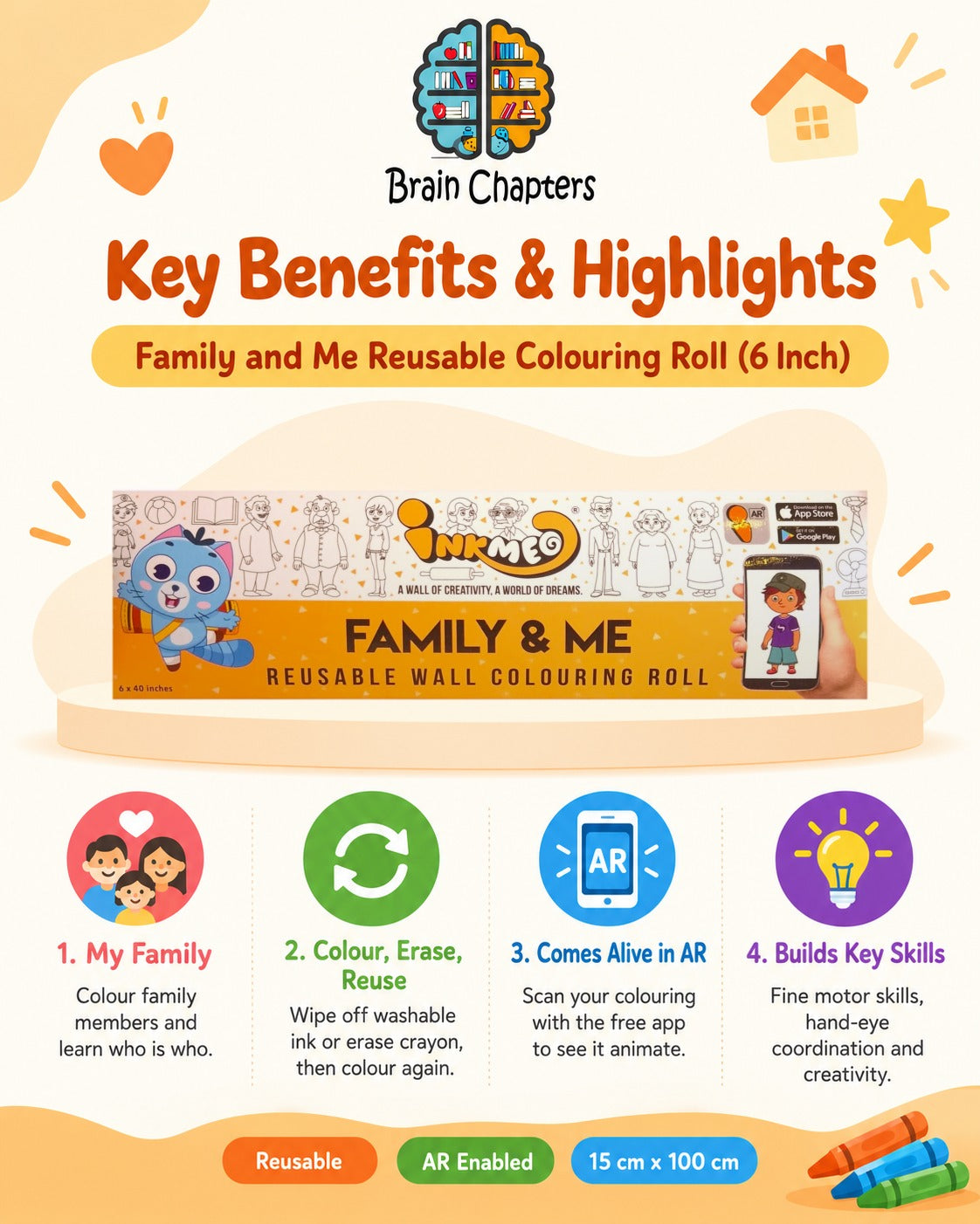 Key benefits and highlights of Family and Me Reusable Colouring Roll (6 Inch)