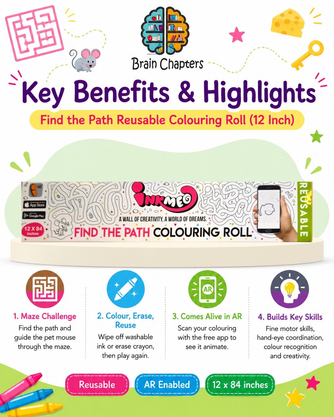 Key benefits and highlights of Find the Path Reusable Colouring Roll (12 Inch)