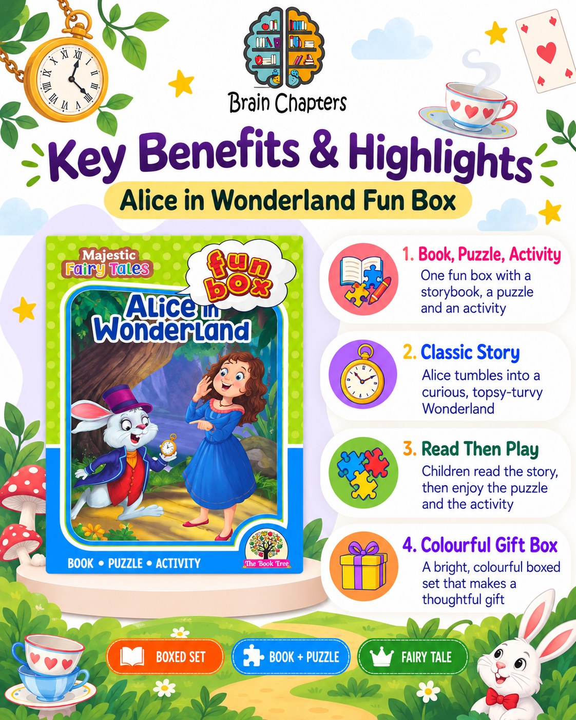 Key benefits and highlights of Funbox Alice in Wonderland Book, Puzzle & Activity