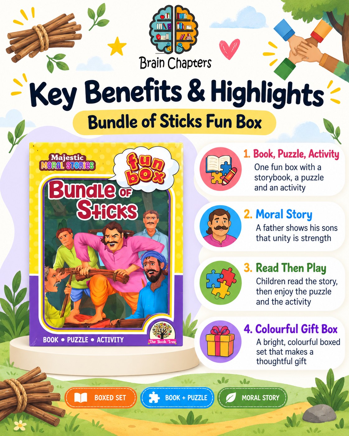 Key benefits and highlights of Funbox Bundle of Sticks Book, Puzzle & Activity