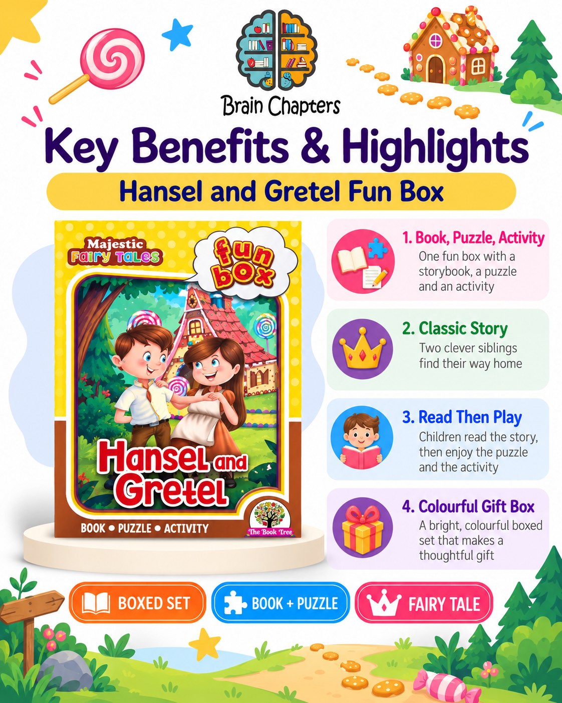 Key benefits and highlights of Funbox Hansel and Gretel Book, Puzzle & Activity