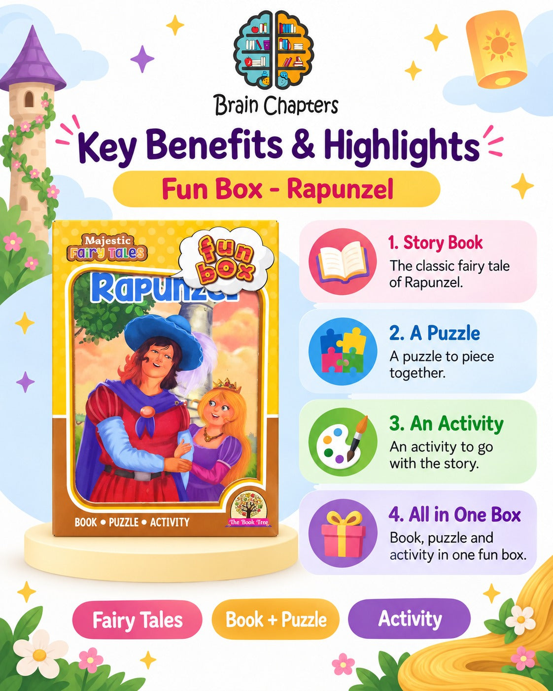 Key benefits and highlights of Funbox - Rapunzel - Book, Puzzle & Activity