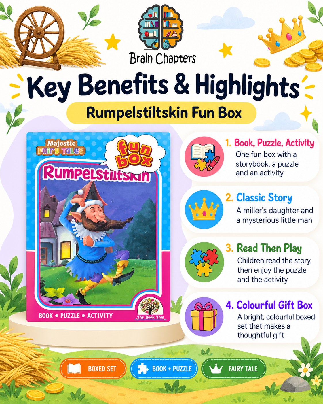 Key benefits and highlights of Funbox Rumpelstiltskin Book, Puzzle & Activity