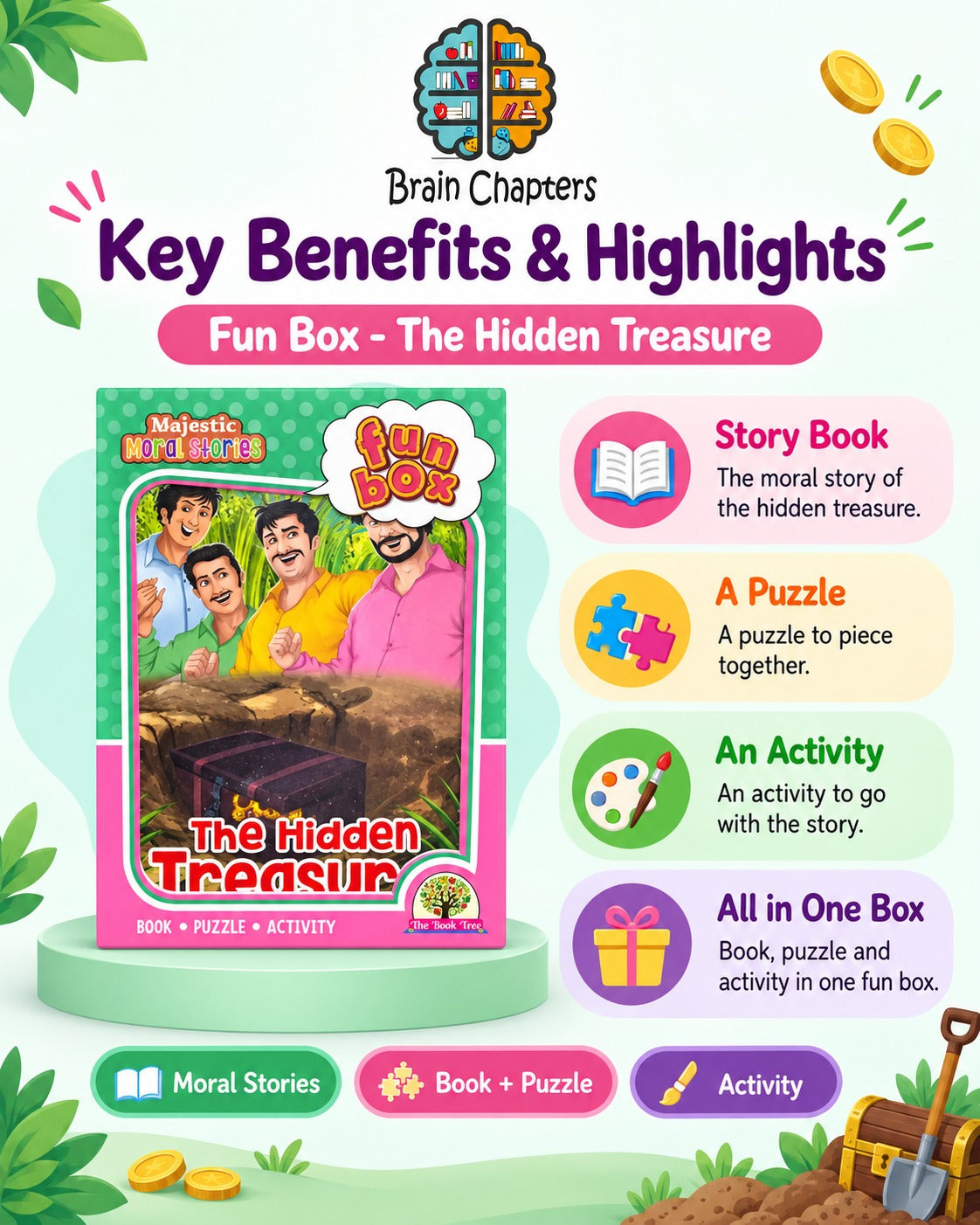 Key benefits and highlights of Funbox - The Hidden Treasure - Book, Puzzle & Activity