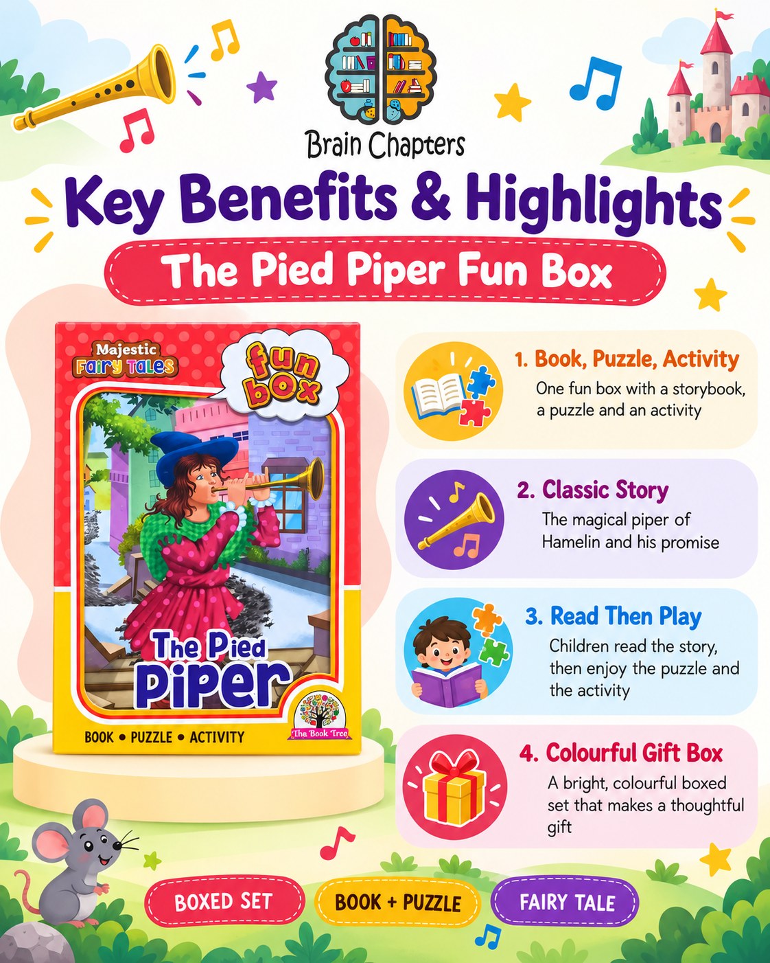 Key benefits and highlights of Funbox The Pied Piper Book, Puzzle & Activity