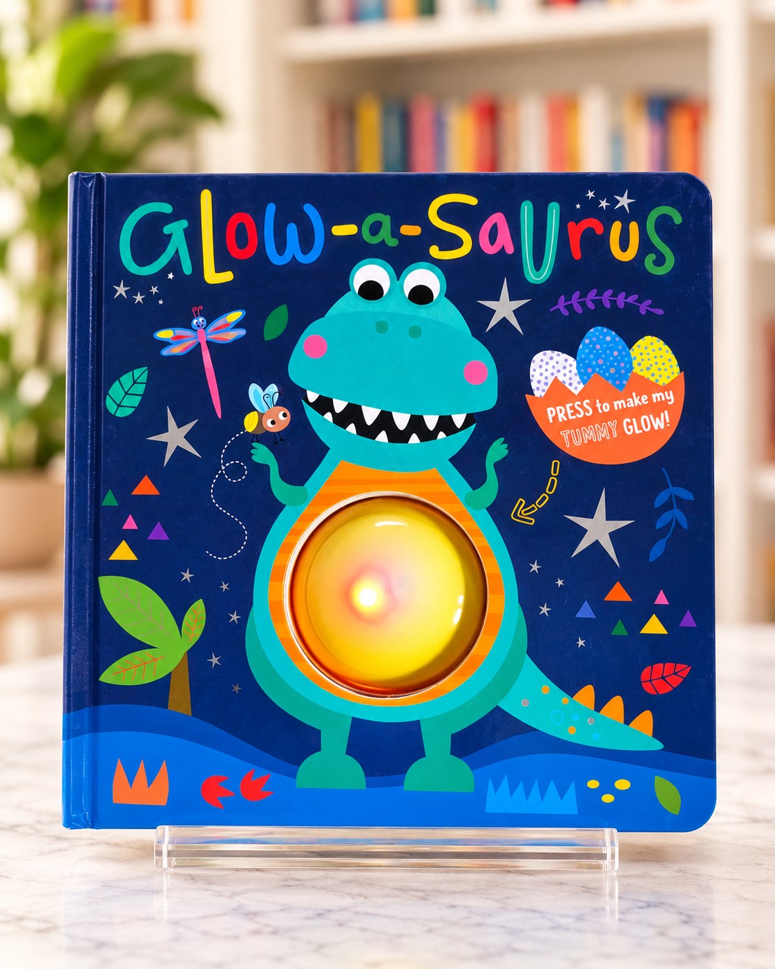 Glow-a-Saurus, duplicate front cover with the tummy light switched on