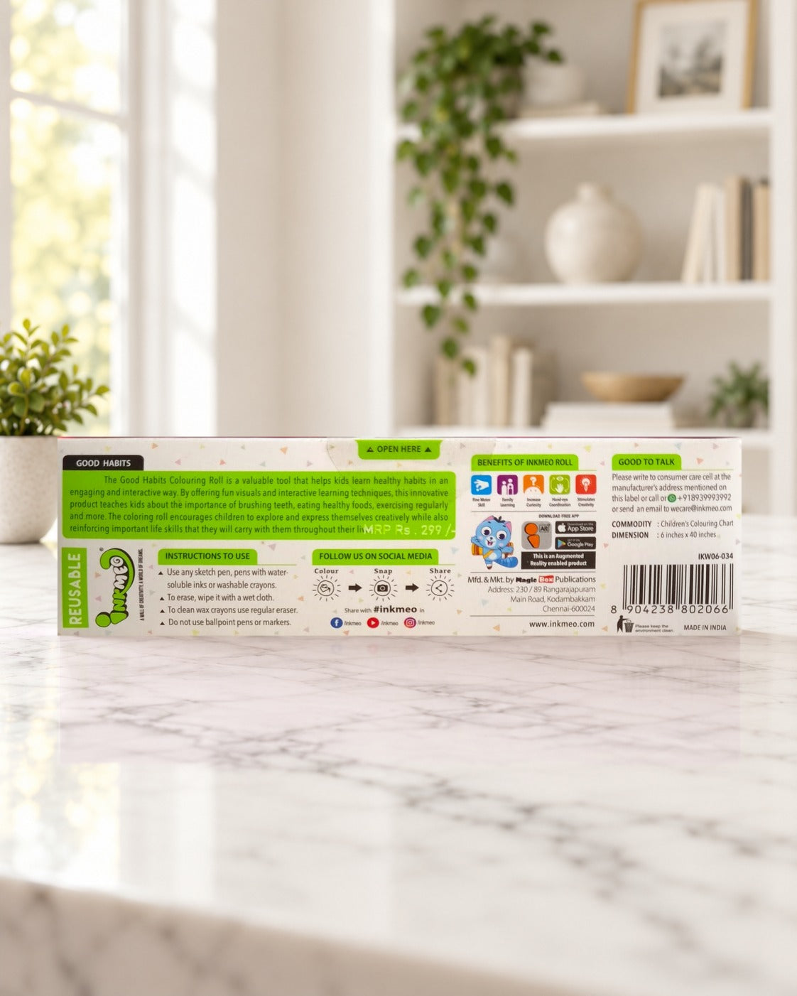 Good Habits Reusable Colouring Roll (6 Inch), back of the box