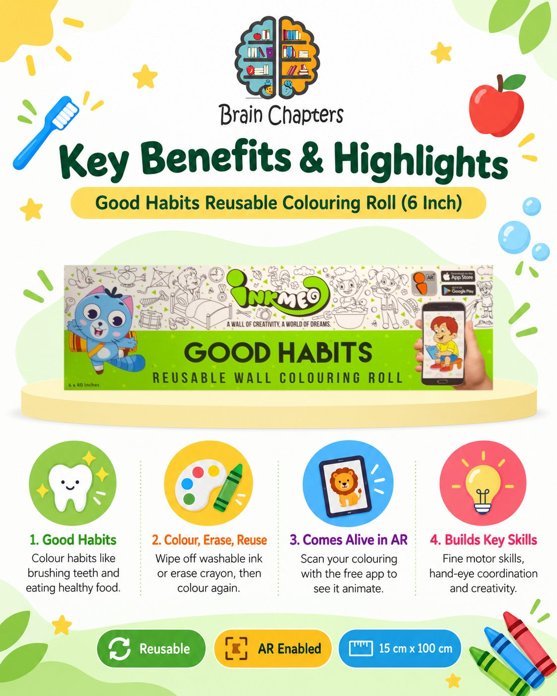 Key benefits and highlights of Good Habits Reusable Colouring Roll (6 Inch)