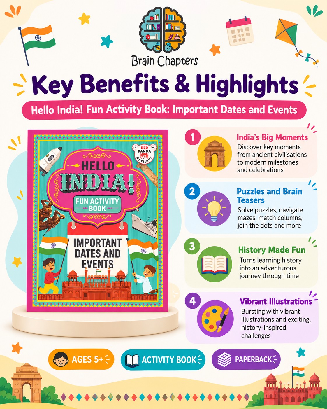 Key benefits and highlights of Hello India! Fun Activity Book - Important Dates and Events