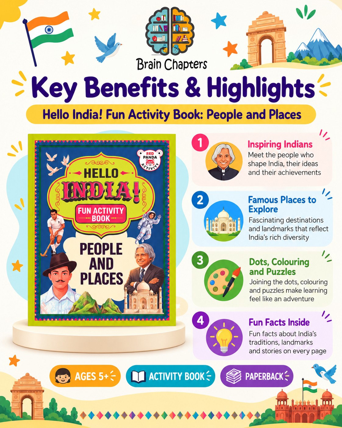 Key benefits and highlights of Hello India! Fun Activity Book - People and Places