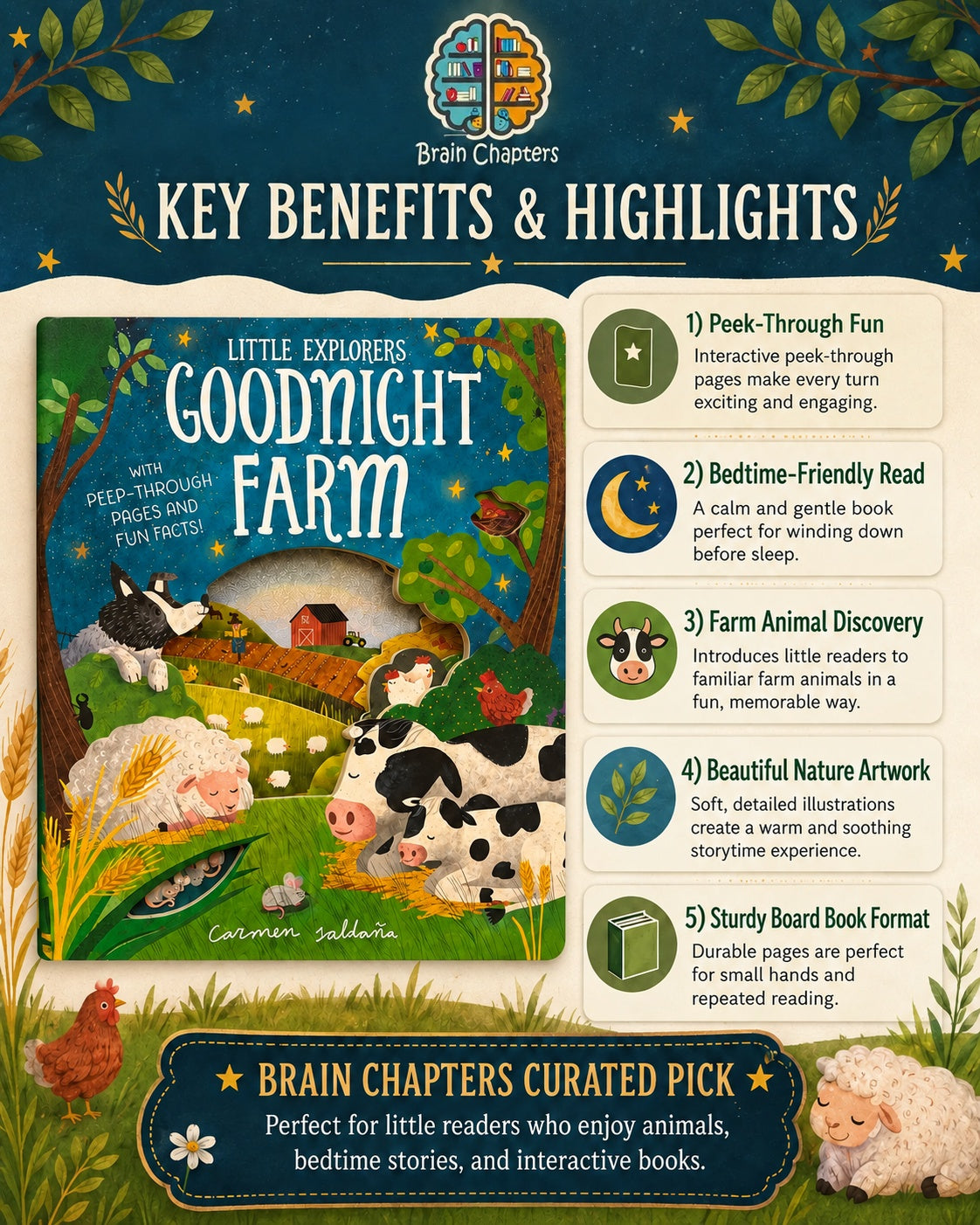 Key benefits and highlights of Little Explorers: Goodnight Farm