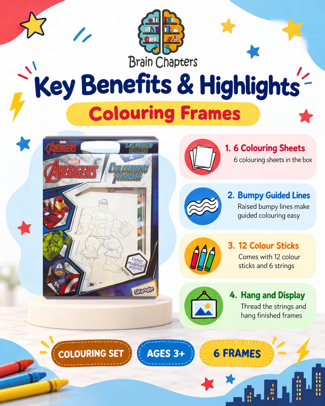 Key benefits and highlights of Marvel Avengers Colouring Frames