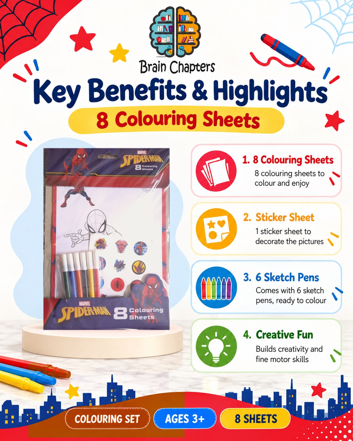 Key benefits and highlights of Marvel Spider-Man Colouring Sheets