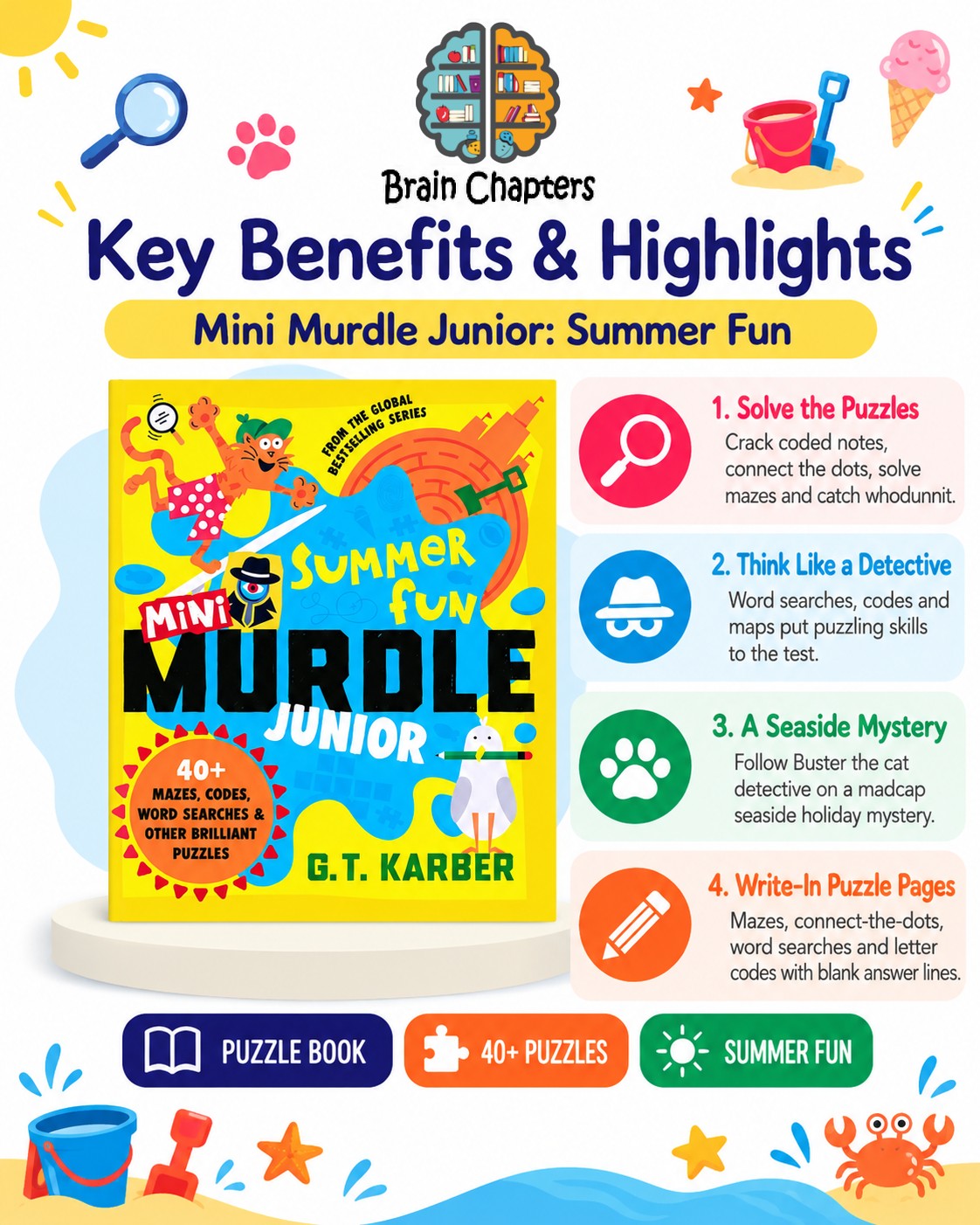 Key benefits and highlights of Mini Murdle Junior: Summer Fun