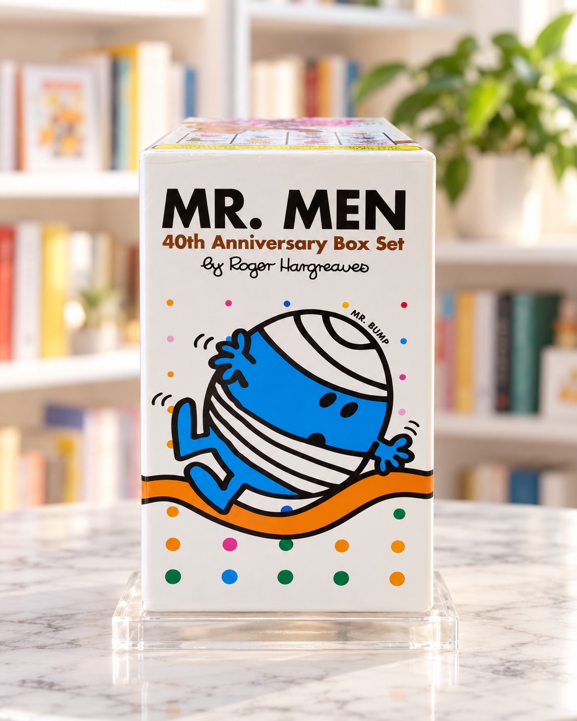 Mr. Men 40th Anniversary Box Set, box standing upright showing the title side panel