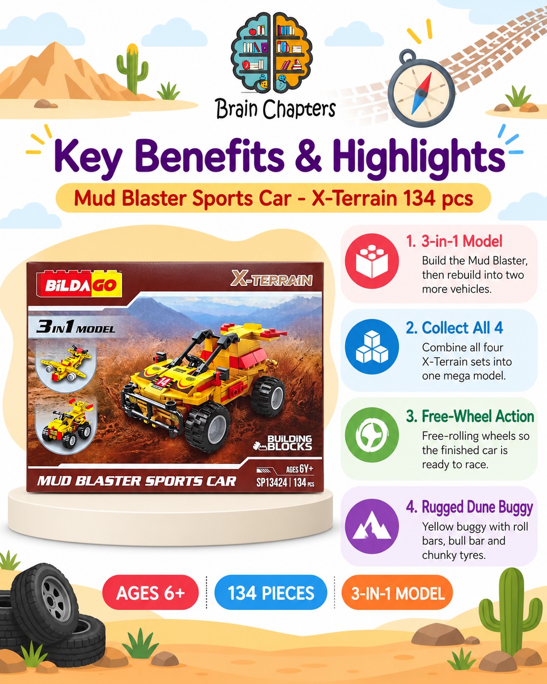 Key benefits and highlights of Mud Blaster Sports Car - X-Terrain 134 pcs