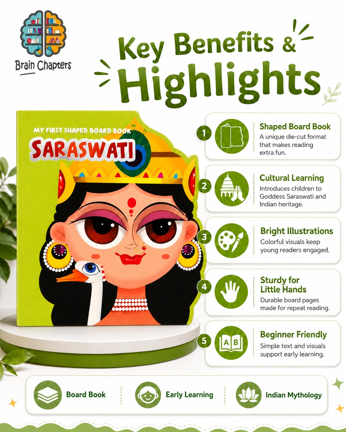 Key benefits and highlights of My First Shaped Board Book: Saraswati