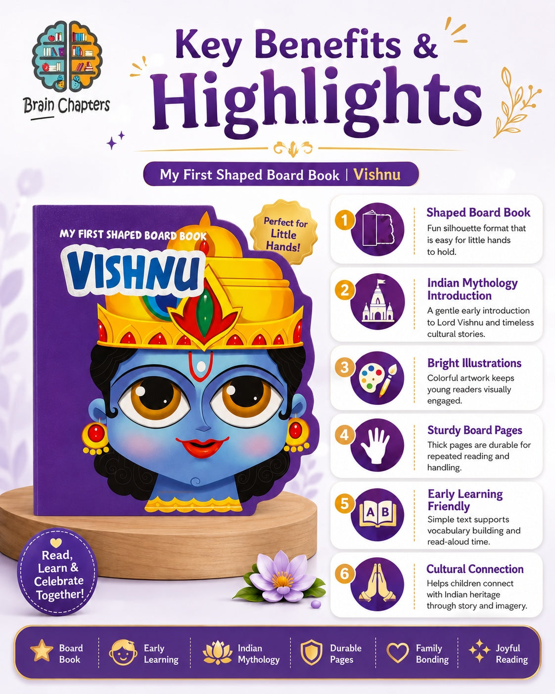 Key benefits and highlights of My First Shaped Board Book: Vishnu