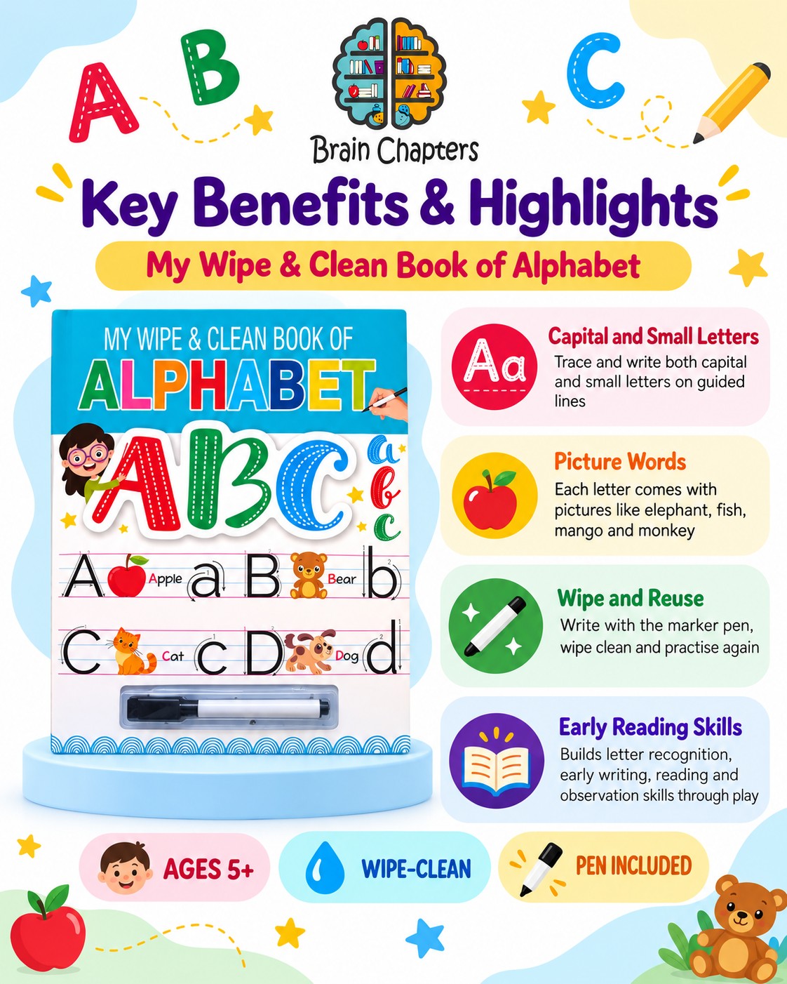 Key benefits and highlights of My Wipe & Clean Book of Alphabet
