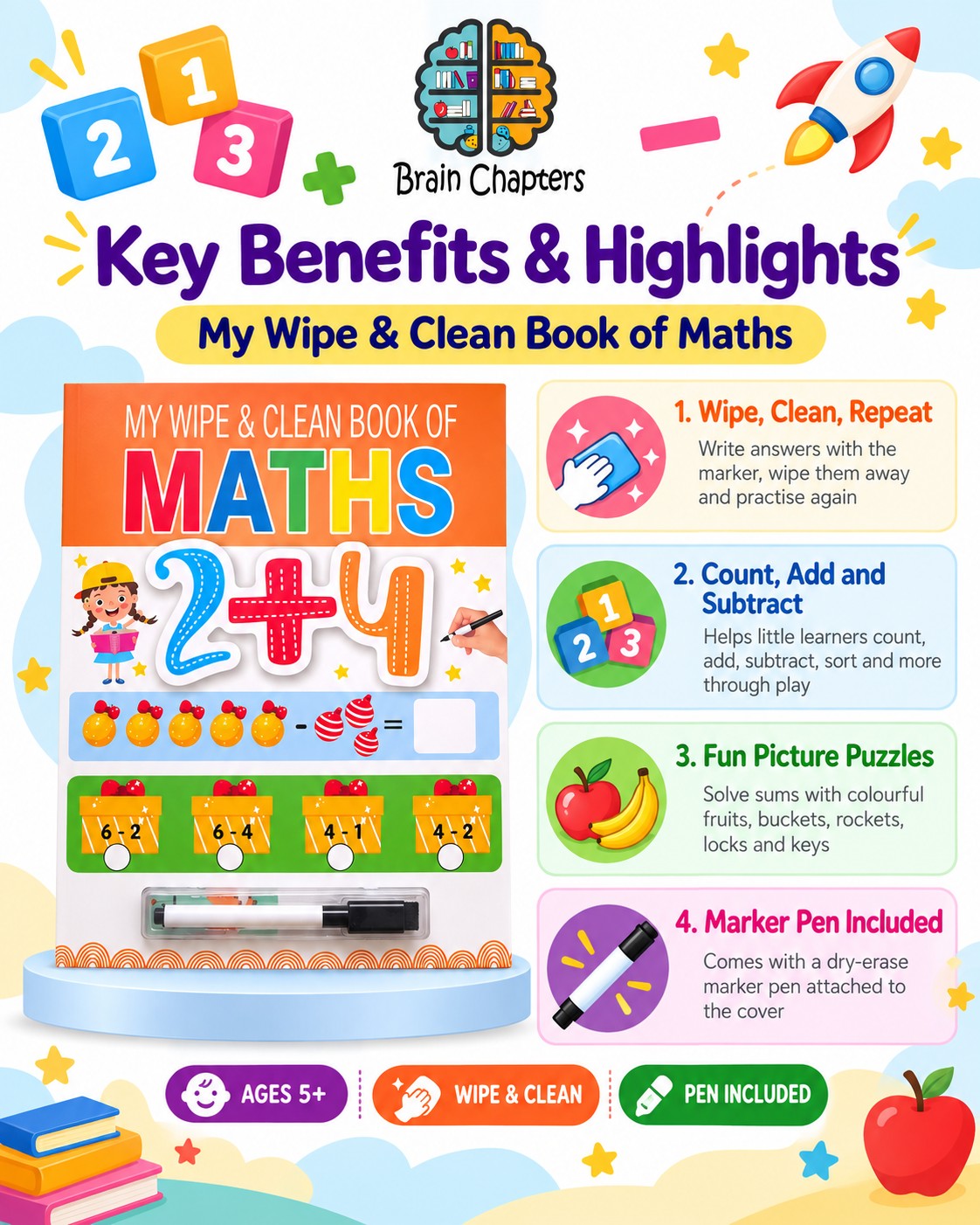 Key benefits and highlights of My Wipe & Clean Book of Maths