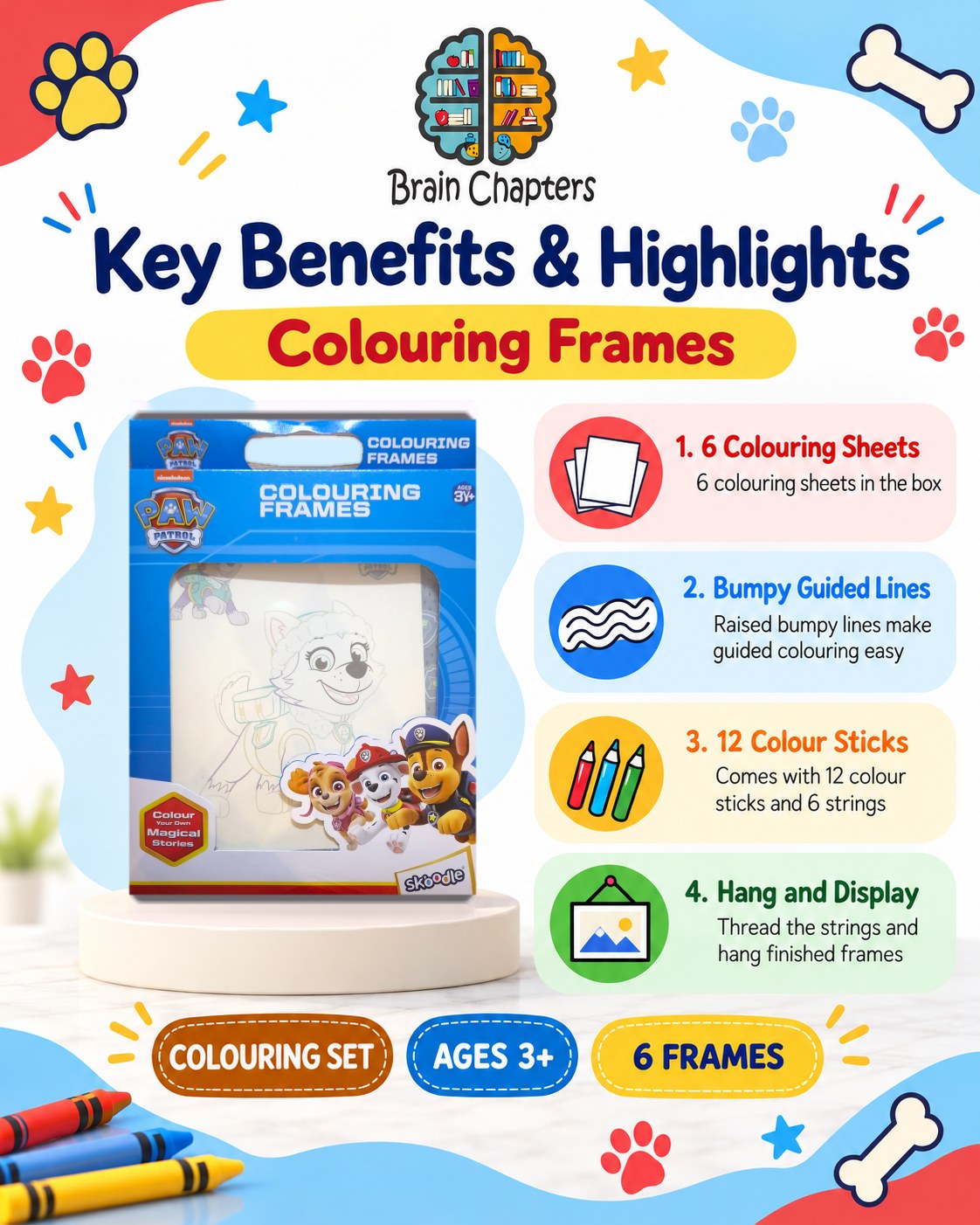 Key benefits and highlights of Paw Patrol Colouring Frames