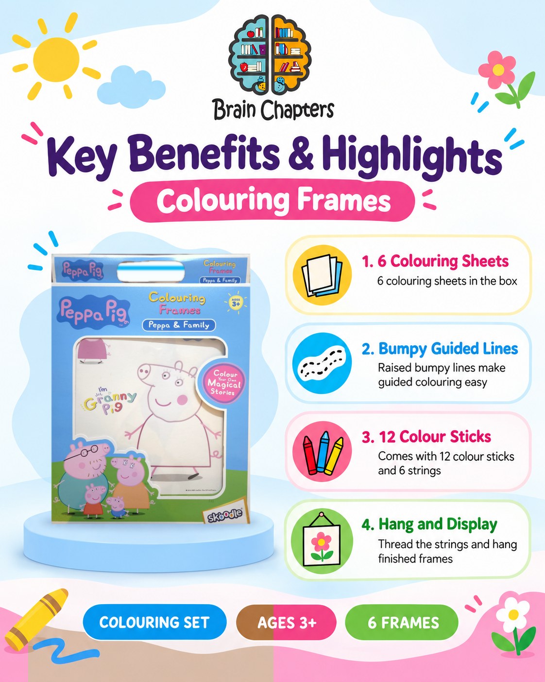 Key benefits and highlights of Peppa & Family Colouring Frames