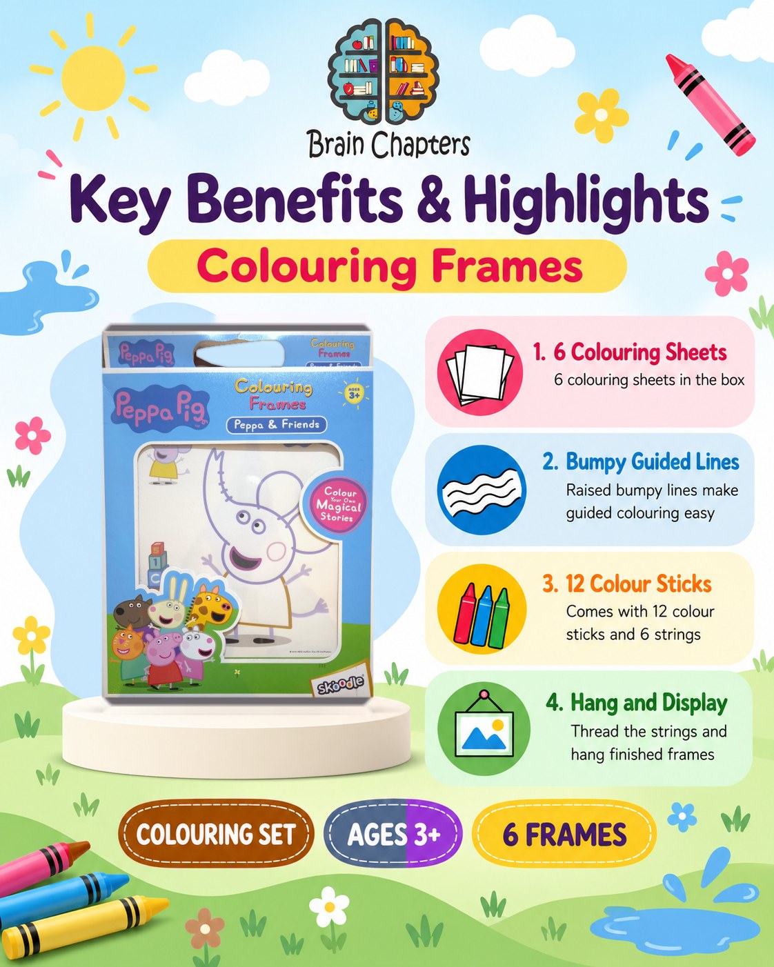 Key benefits and highlights of Peppa & Friends Colouring Frames