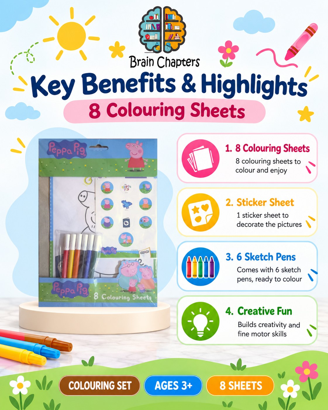 Key benefits and highlights of Peppa Colouring Sheets