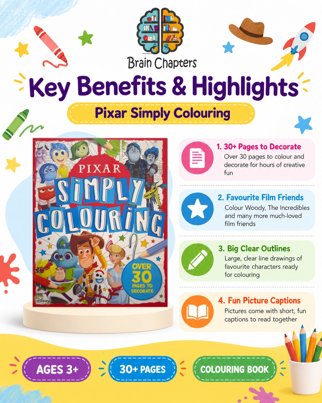 Key benefits and highlights of Pixar Simply Colouring