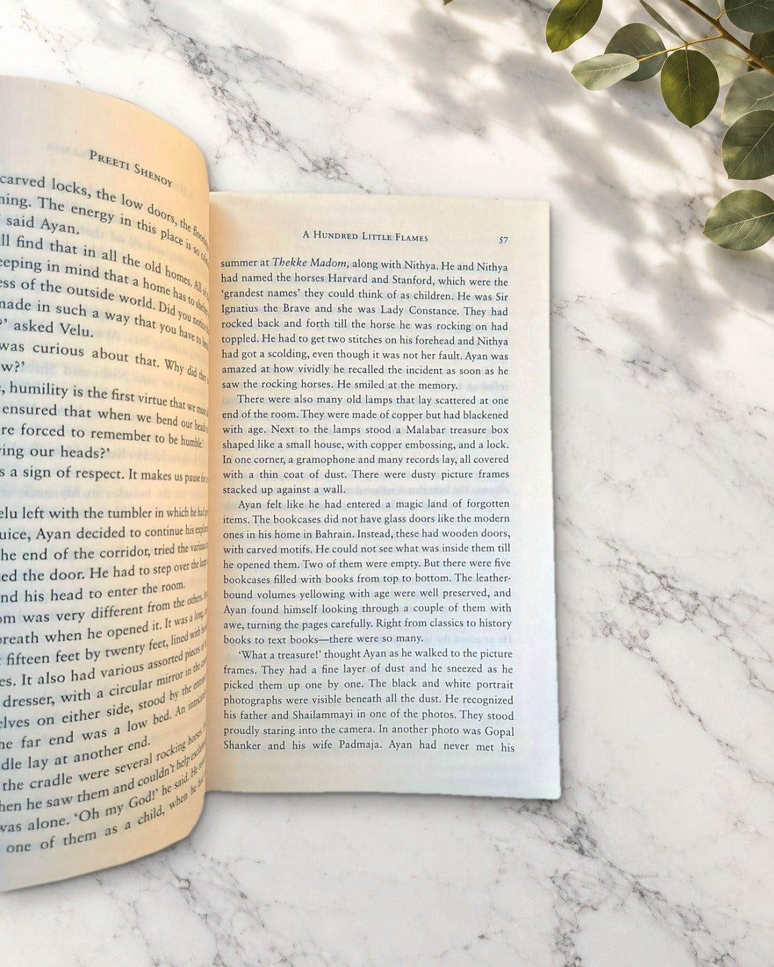 A Hundred Little Flames, open book showing the inside pages