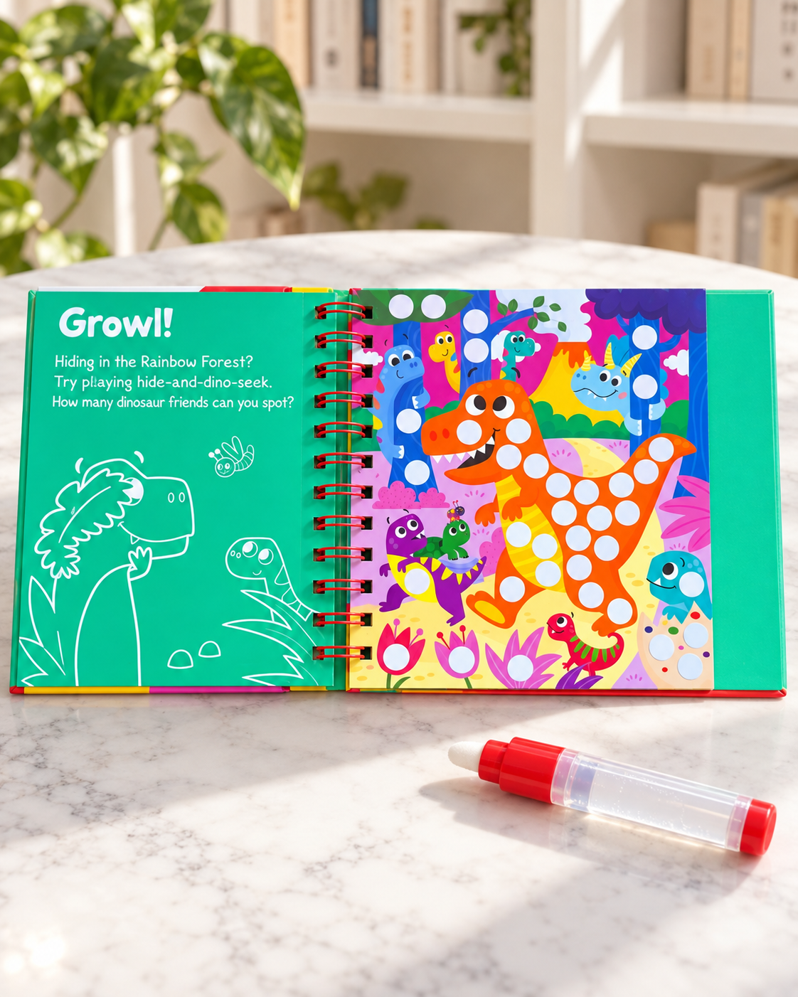 Rainbow Dots Dinosaurs, inside pages with dots to stamp